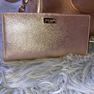 Metallic Rose Gold Kate Spade Bill Fold Wallet